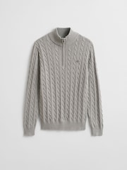 GANT Grey Cable Knit Cotton Quarter Zip Jumper - Image 5 of 5