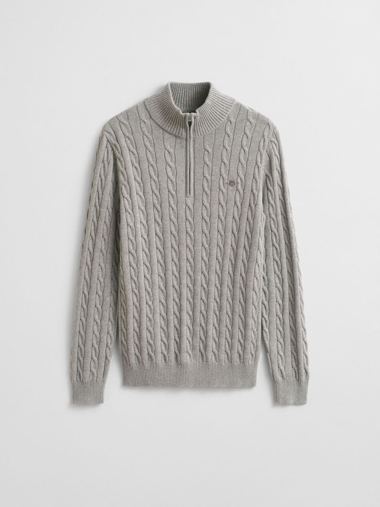 GANT Grey Cable Knit Cotton Quarter Zip Jumper - Image 5 of 5