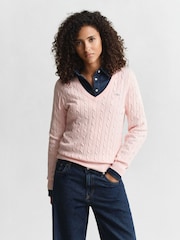 Rosa - GANT Cable Knit V-Neck Jumper - Imagen 1 de 4