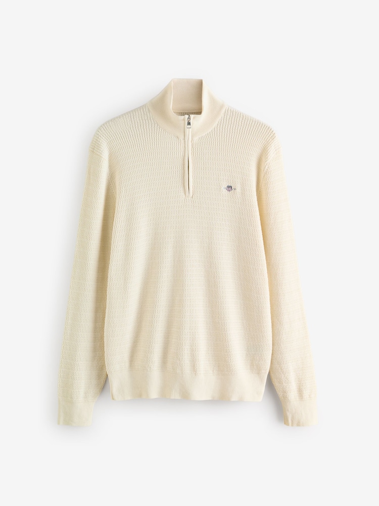 GANT Cream Mini Cable Knit Quarter Zip Jumper - Image 4 of 4