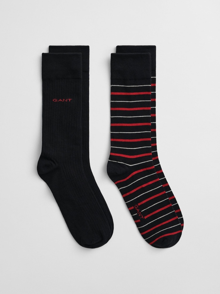 GANT Black Multi Stripe Socks Gift Box 2 Pack - Image 1 of 3 GANT Black Multi Stripe Socks Gift Box 2 Pack - Image 1 of 3