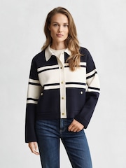 GANT Blue Colour Block Button Up Collar Cardigan - Image 1 of 5
