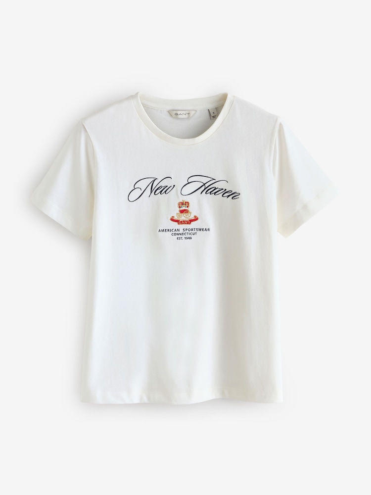 GANT White Embroidered Crest Logo T-Shirt - Image 5 of 5