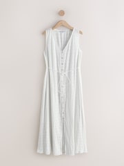 White Button Through Tie Waist Sleeveless Maxi Dress - Image 5 of 7