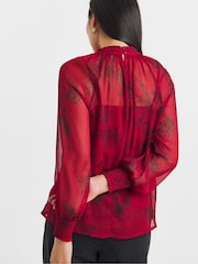JD Williams Red Floral Print High Neck Chiffon Long Sleeve Blouse - Image 2 of 4