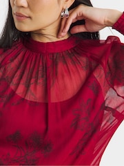 JD Williams Red Floral Print High Neck Chiffon Long Sleeve Blouse - Image 4 of 4