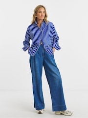 JD Williams Blue Cotton Poplin Oversized Stripe Shirt - Image 1 of 4