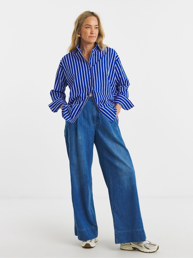 JD Williams Blue Cotton Poplin Oversized Stripe Shirt - Image 1 of 4