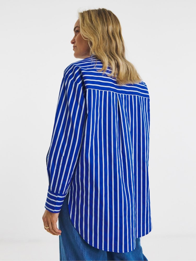 JD Williams Blue Cotton Poplin Oversized Stripe Shirt - Image 2 of 4