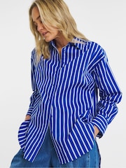 JD Williams Blue Cotton Poplin Oversized Stripe Shirt - Image 4 of 4