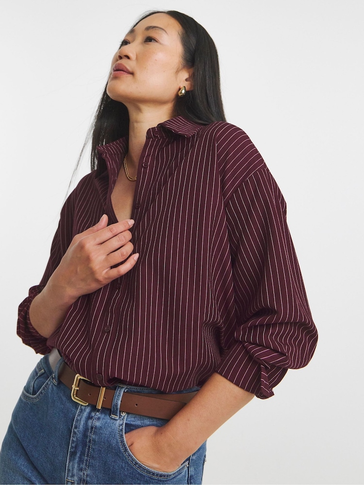 JD Williams Red Stripe Twill Oversized Long Sleeve Shirt - Image 1 of 4 JD Williams Red Stripe Twill Oversized Long Sleeve Shirt - Image 1 of 4