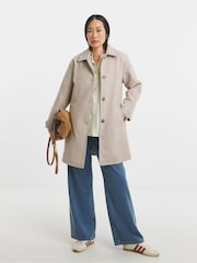 JD Williams Cream High Collar Button Front Lined Coat - Image 1 of 4