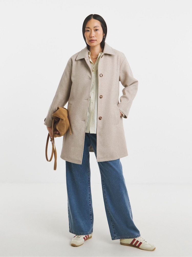 JD Williams Cream High Collar Button Front Lined Coat - Image 1 of 4