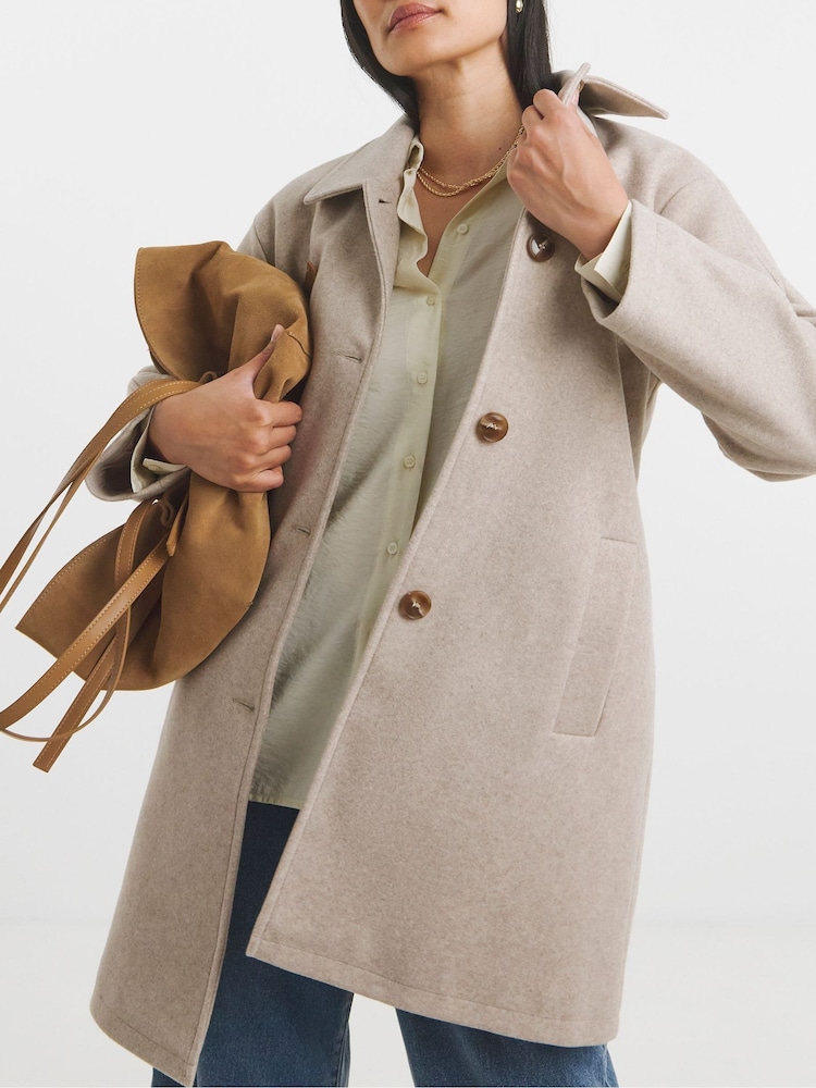 JD Williams Cream High Collar Button Front Lined Coat - Image 4 of 4