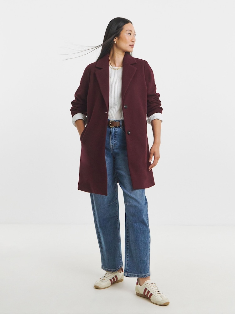 JD Williams Burgundy Button Front Single Breasted Lined Coat - Image 1 of 4