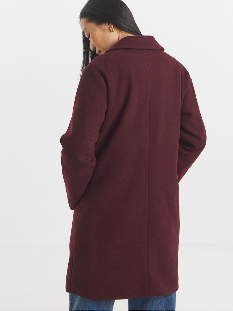 JD Williams Burgundy Button Front Single Breasted Lined Coat - Image 2 of 4