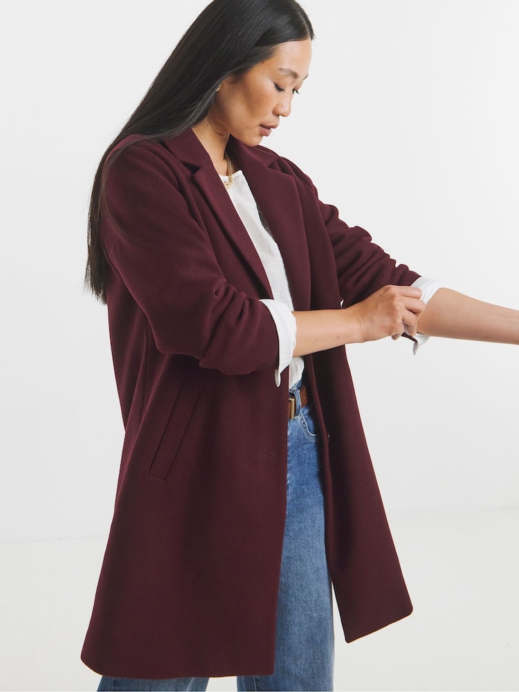 JD Williams Burgundy Button Front Single Breasted Lined Coat - Image 4 of 4