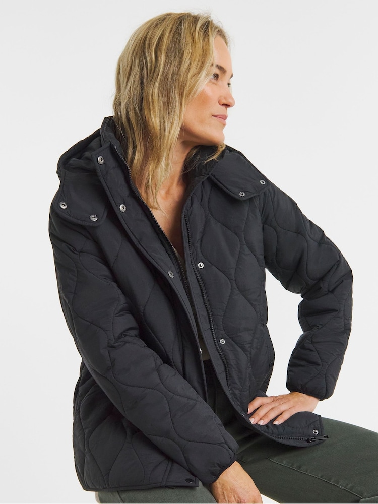 JD Williams Black Short Quilted Hooded Jacket - Image 1 of 4