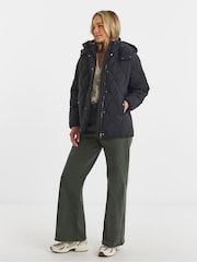 JD Williams Black Short Quilted Hooded Jacket - Image 4 of 4
