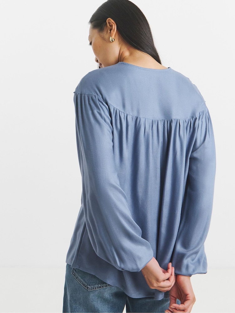 JD Williams Blue Broderie Yoke Blouse - Image 2 of 4 JD Williams Blue Broderie Yoke Blouse - Image 2 of 4