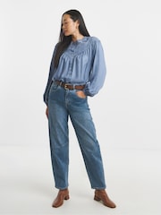 JD Williams Blue Broderie Yoke Blouse - Image 4 of 4