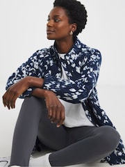 JD Williams Blue Printed Zip Through Longline Fleece - Image 1 of 4