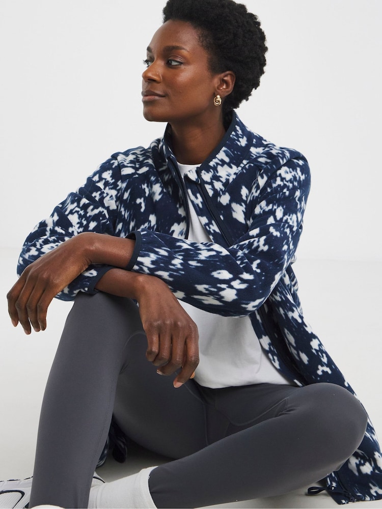 JD Williams Blue Printed Zip Through Longline Fleece - Image 1 of 4
