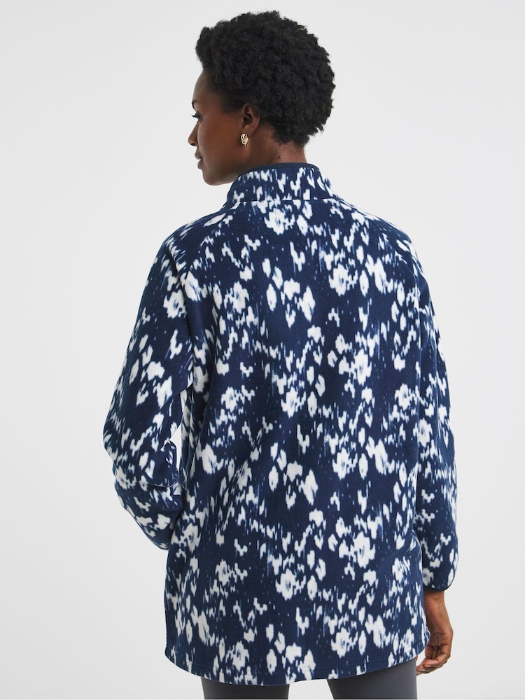 JD Williams Blue Printed Zip Through Longline Fleece - Image 2 of 4
