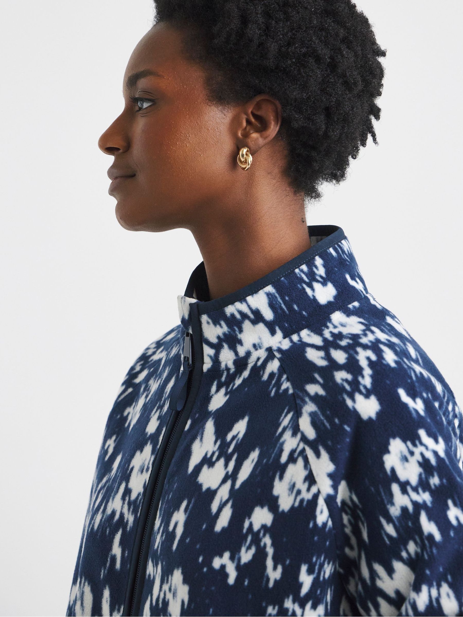 トップス jentlouis Fleece Lining Switching Zip Buy JD Williams Blue Printed Zip Through Longline Fleece from the