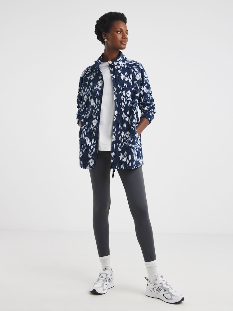 JD Williams Blue Printed Zip Through Longline Fleece - Image 4 of 4