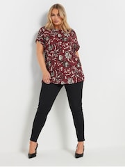 Yours Curve Red Leaf Print Eyelet Top - Image 2 of 5