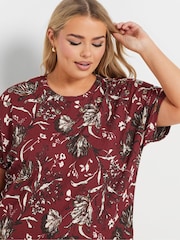 Yours Curve Red Leaf Print Eyelet Top - Image 4 of 5