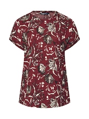 Yours Curve Red Leaf Print Eyelet Top - Image 5 of 5