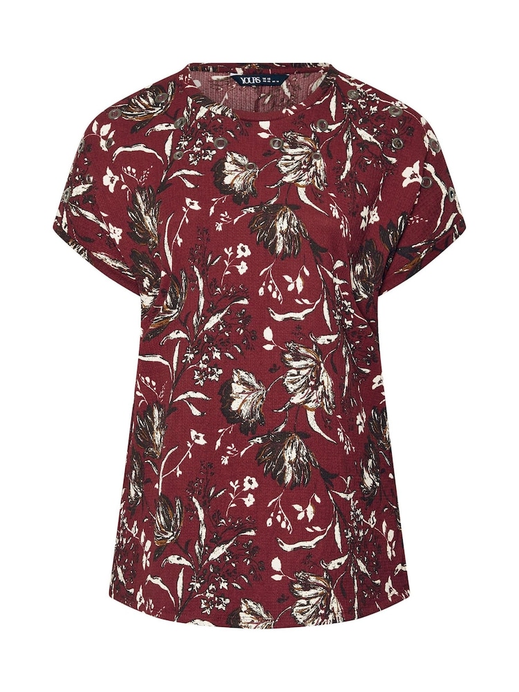 Yours Curve Red Leaf Print Eyelet Top - Image 5 of 5