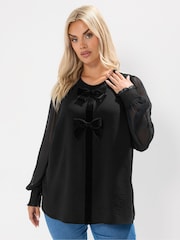 Yours Curve Black Bow Blouse - Image 1 of 5