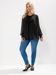 Yours Curve Black Bow Blouse - Image 2 of 5