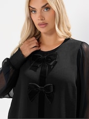 Yours Curve Black Bow Blouse - Image 4 of 5