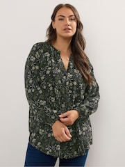 Yours Curve Green Frill Neck Blouse - Image 1 of 5