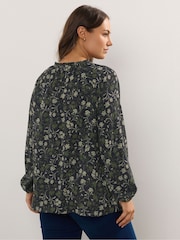 Yours Curve Green Frill Neck Blouse - Image 2 of 5