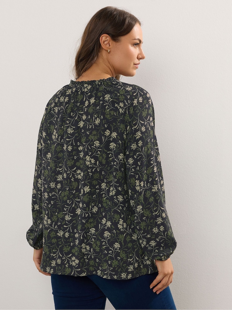 Yours Curve Green Frill Neck Blouse - Image 2 of 5