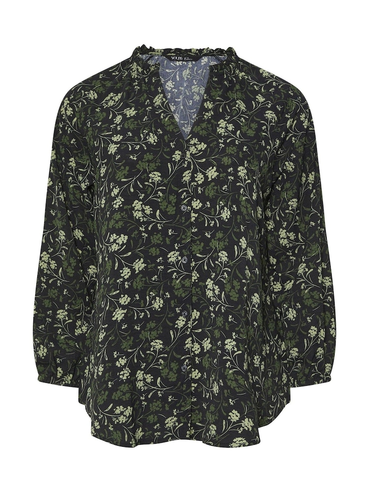 Yours Curve Green Frill Neck Blouse - Image 5 of 5
