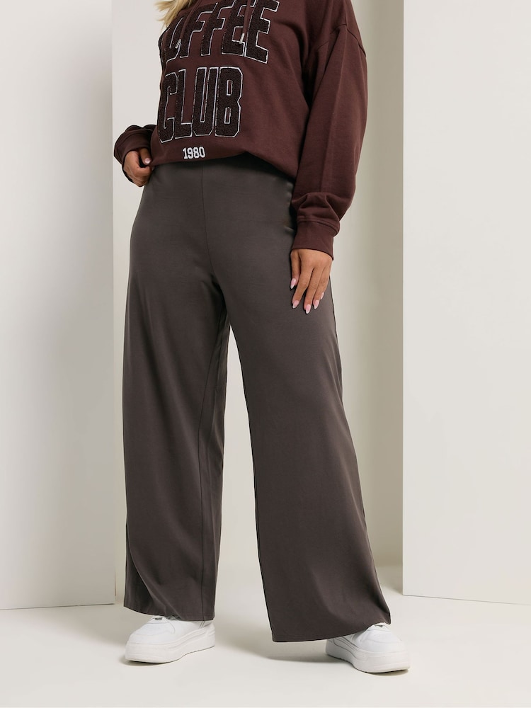 Yours Curve Brown Wide Leg Leggings - Image 1 of 5 Yours Curve Brown Wide Leg Leggings - Image 1 of 5