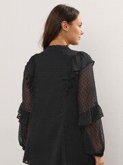Yours Curve Black Dobby Ruffle Blouse - Image 4 of 6