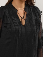 Yours Curve Black Dobby Ruffle Blouse - Image 5 of 6