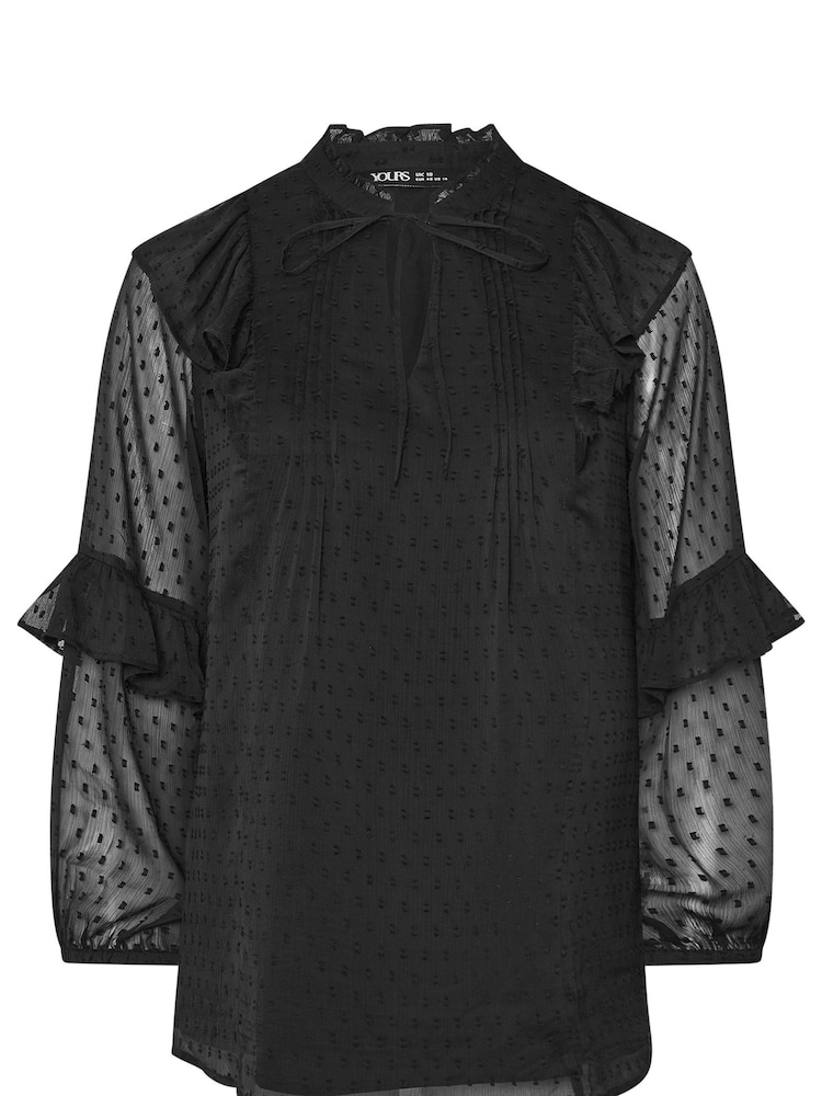 Yours Curve Black Dobby Ruffle Blouse - Image 6 of 6