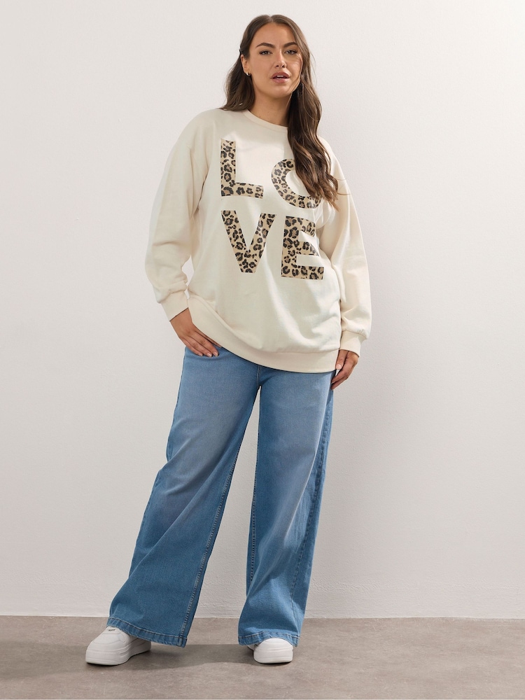 Yours Curve Cream Leo Love Crew Neck T-Shirt - Image 2 of 5
