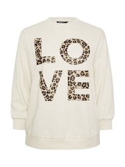 Yours Curve Cream Leo Love Crew Neck T-Shirt - Image 5 of 5