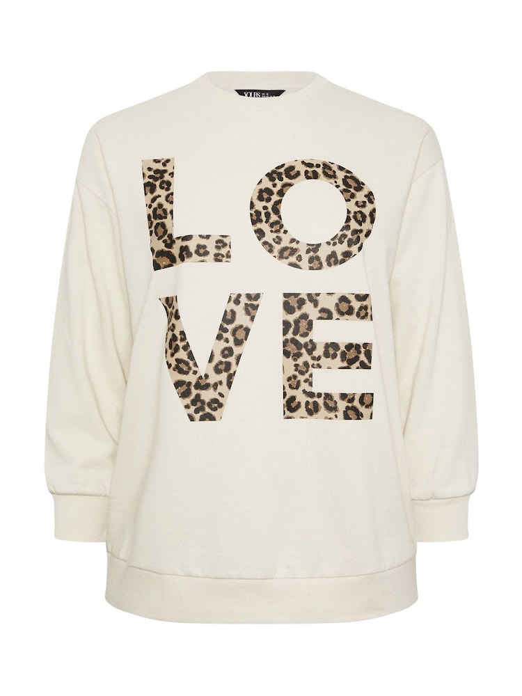Yours Curve Cream Leo Love Crew Neck T-Shirt - Image 5 of 5