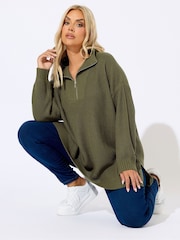 Yours Curve Green Quater Zip Jumper - Image 1 of 5