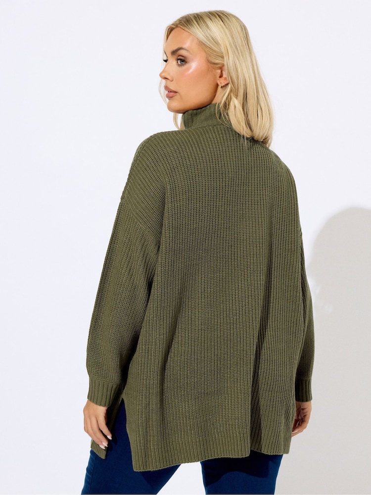 Yours Curve Green Quater Zip Jumper - Image 2 of 5